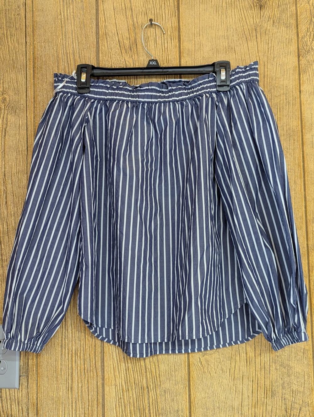 :J.Crew Women’s 0 Navy White Striped Off Shoulder Top Cotton Balloon Sleeve...